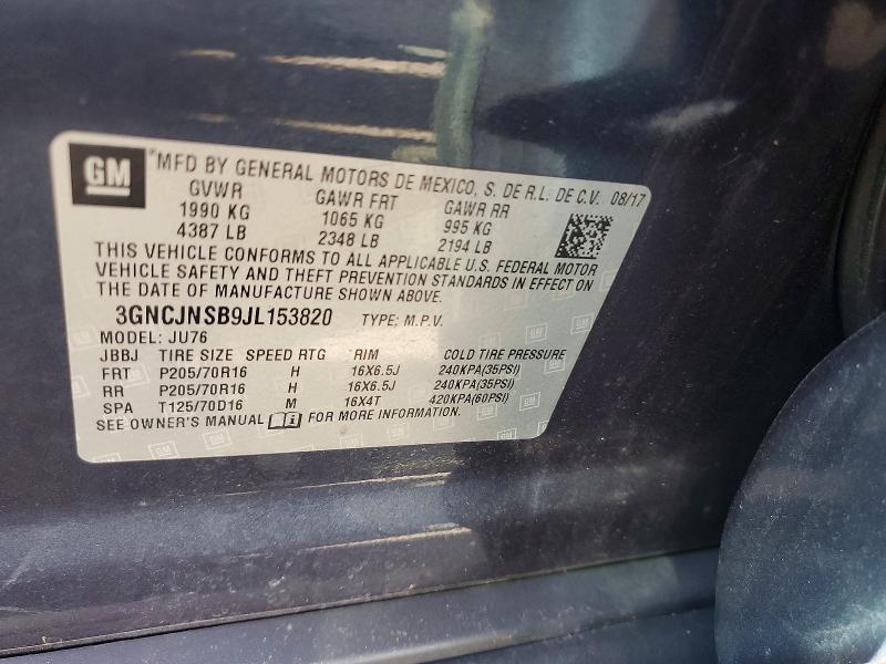 Aukcja sprzedaży 2018 Chevrolet Trax, vin: 3GNCJNSB9JL153820, numer aukcji: 70467376