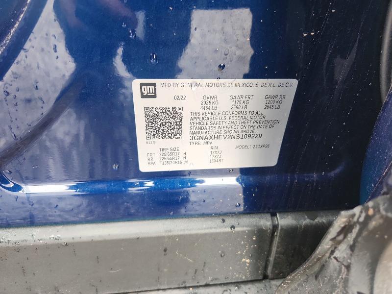 69228226 :رقم المزاد ، 3GNAXHEV2NS109229 vin ، 2022 Chevrolet Equinox مزاد بيع