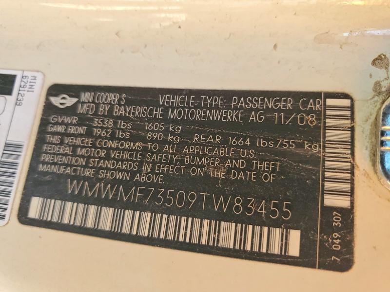 Продаж на аукціоні авто 2009 Mini Cooper, vin: WMWMF73509TW83455, номер лоту: 61813016