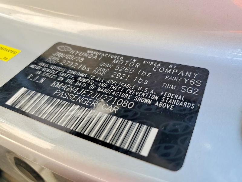 Aukcja sprzedaży 2018 Genesis G80, vin: KMHGN4JE7JU271080, numer aukcji: 68025326