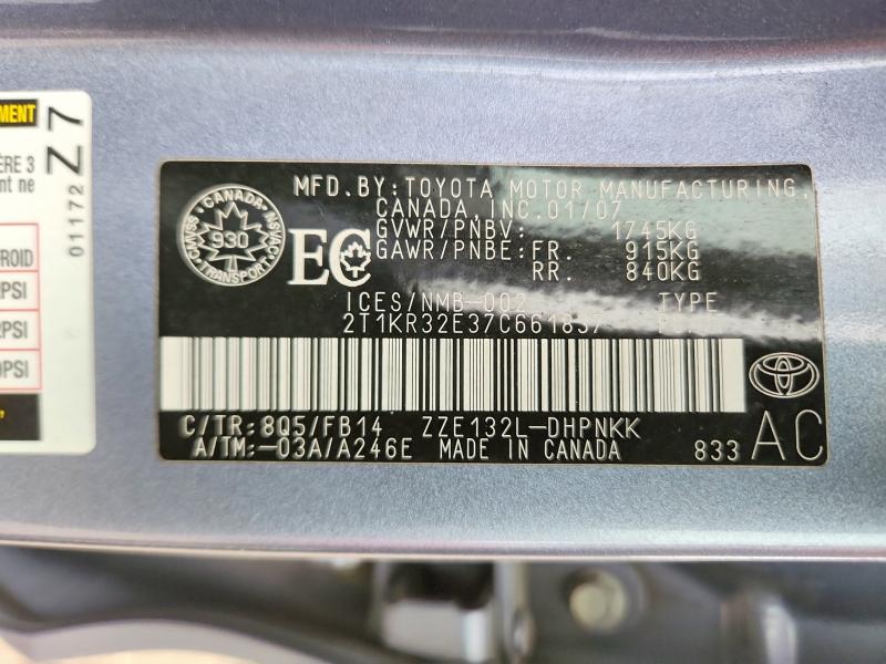 67319356 :رقم المزاد ، 2T1KR32R37C661837         vin ، 2007 Toyota Corolla Matrix مزاد بيع