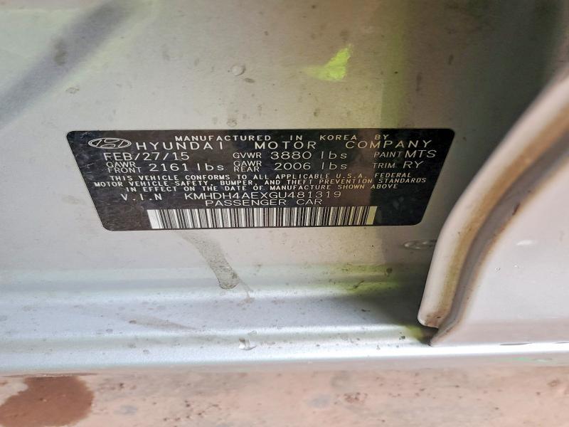 Aukcja sprzedaży 2016 Hyundai Elantra, vin: KMHDH4AEXGU481319, numer aukcji: 70661686
