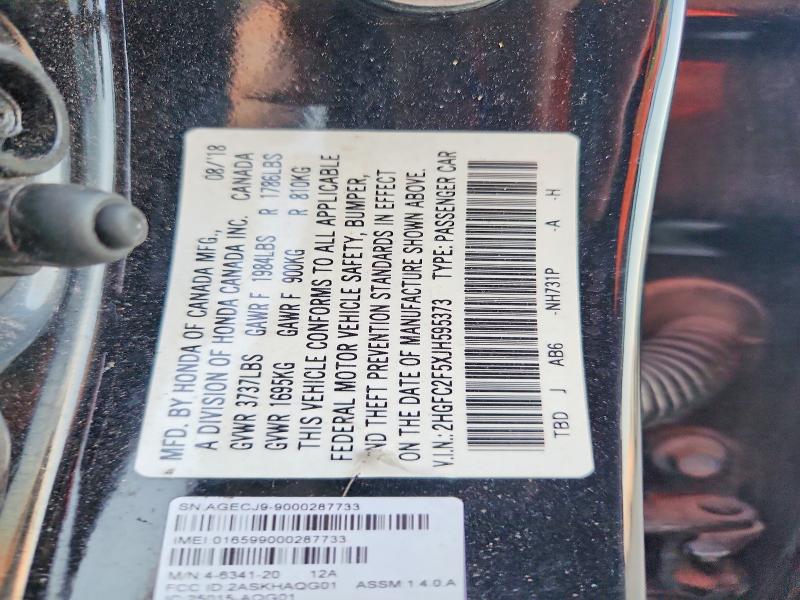 Aukcja sprzedaży 2018 Honda Civic, vin: 2HGFC2F5XJH595373, numer aukcji: 69359576