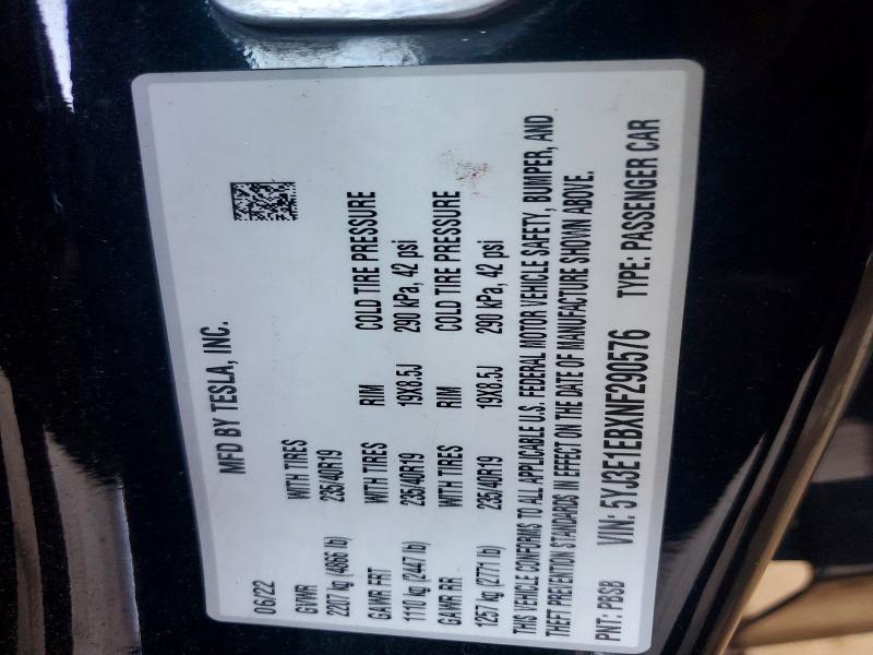 68204186 :رقم المزاد ، 5YJ3E1EBXNF290576 vin ، 2022 Tesla Model 3 مزاد بيع