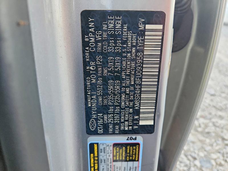 2015 Hyundai Santa Fe მანქანა იყიდება აუქციონზე, vin: KM8SR4HF8FU093958, აუქციონის ნომერი: 68014086