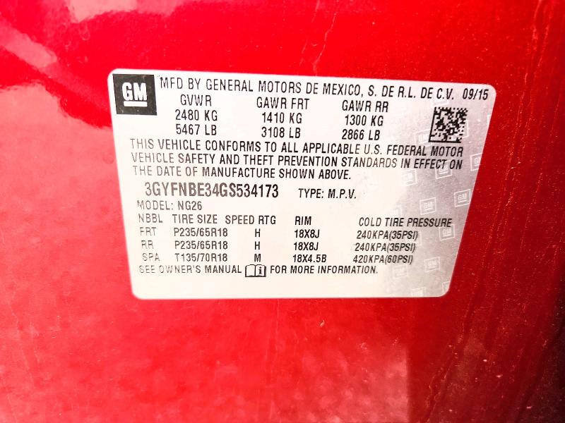 2016 Cadillac Srx მანქანა იყიდება აუქციონზე, vin: 3GYFNBE34GS534173, აუქციონის ნომერი: 67687776