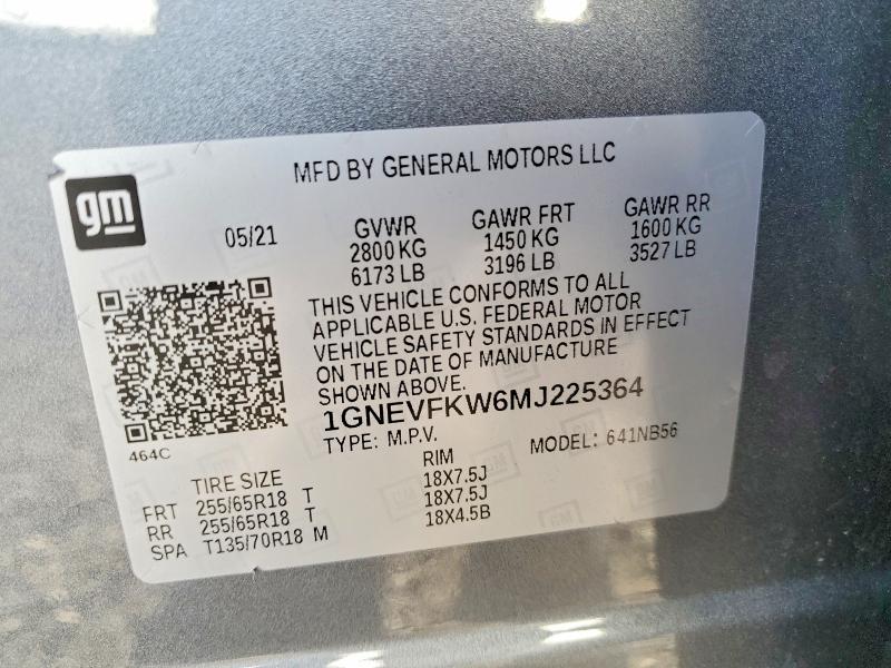 2021 Chevrolet Traverse მანქანა იყიდება აუქციონზე, vin: 1GNEVFKW6MJ225364, აუქციონის ნომერი: 67864466
