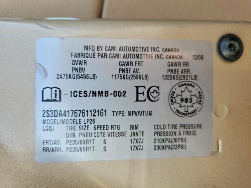 Продаж на аукціоні авто 2007 Suzuki Xl7, vin: 2S3DA417676112161, номер лоту: 70125986