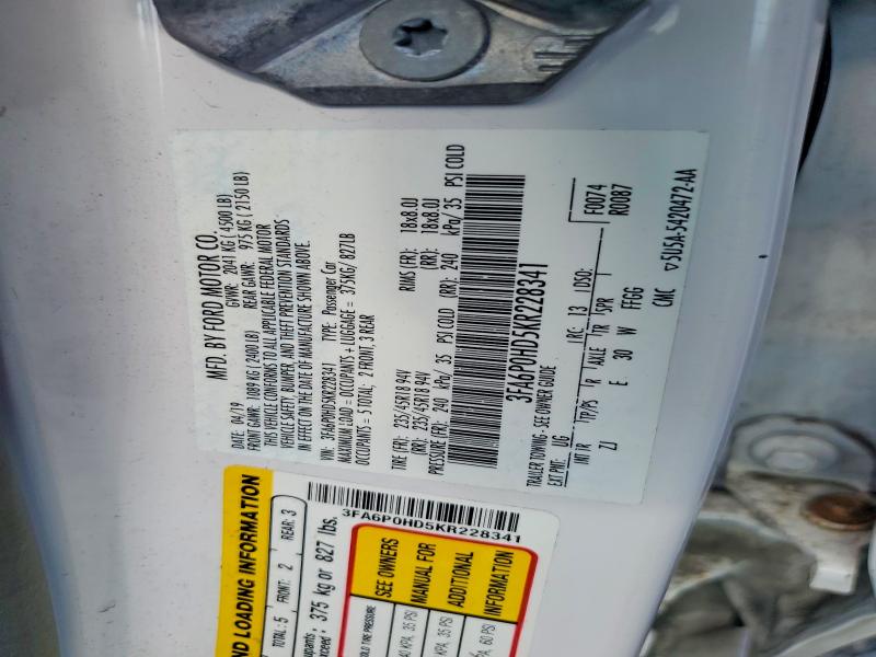 67804776 :رقم المزاد ، 3FA6P0HD5KR228341 vin ، 2019 Ford Fusion مزاد بيع
