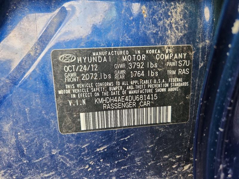 69218416 :رقم المزاد ، KMHDH4AE4DU681415 vin ، 2013 Hyundai Elantra مزاد بيع