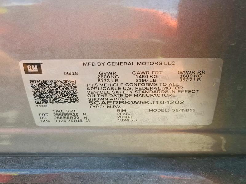 Aukcja sprzedaży 2019 Buick Enclave, vin: 5GAERBKW5KJ104202, numer aukcji: 69701086