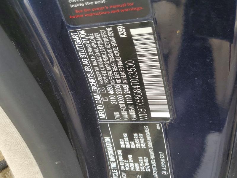 70292556 :رقم المزاد ، WDBTK65G84T023500 vin ، 2004 Mercedes-benz Clk مزاد بيع
