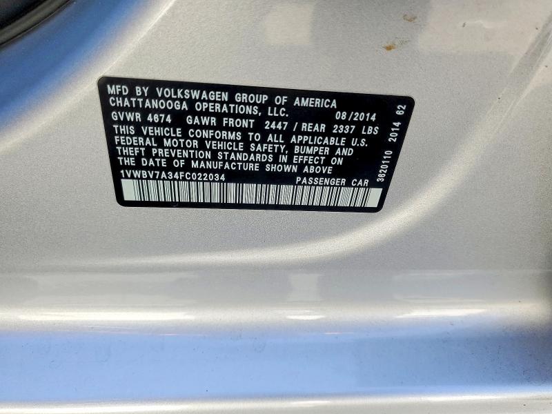 Aukcja sprzedaży 2015 Volkswagen Passat, vin: 1VWBV7A34FC022034, numer aukcji: 69741186