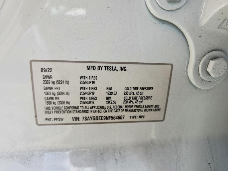 Продаж на аукціоні авто 2022 Tesla Model Y, vin: 7SAYGDEE9NF564607, номер лоту: 68060986