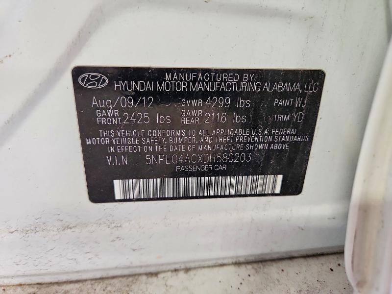 2013 Hyundai Sonata მანქანა იყიდება აუქციონზე, vin: 5NPEC4ACXDH580203, აუქციონის ნომერი: 69576596