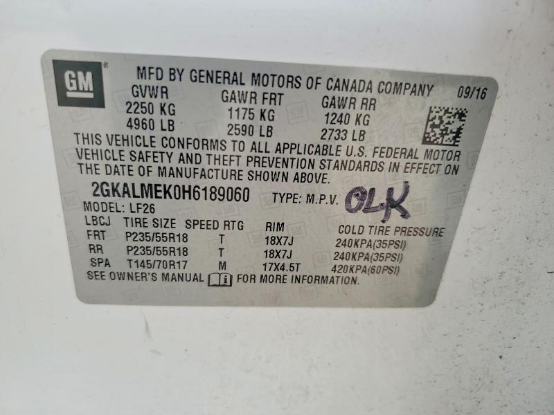 69428856 :رقم المزاد ، 2GKALMEK0H6189060 vin ، 2017 Gmc Terrain مزاد بيع