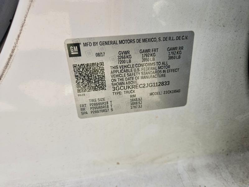 Продажа на аукционе авто 2018 Chevrolet Silverado, vin: 3GCUKREC2JG112833, номер лота: 67616216