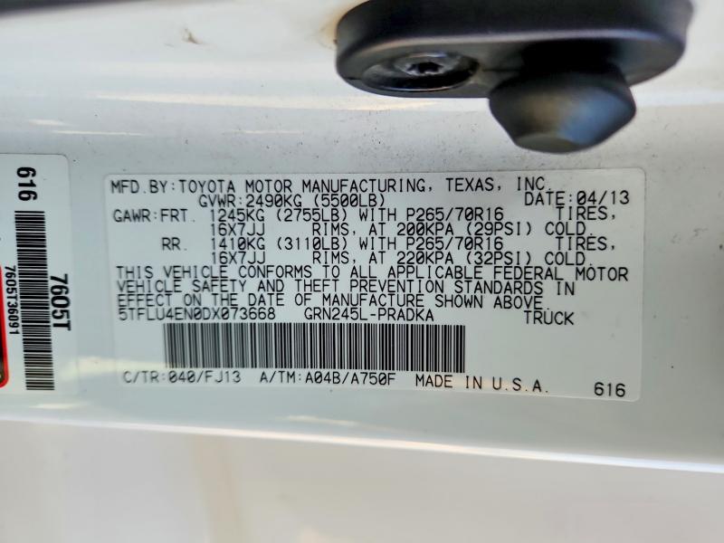 2013 Toyota Tacoma მანქანა იყიდება აუქციონზე, vin: 5TFLU4EN0DX073668, აუქციონის ნომერი: 70369126