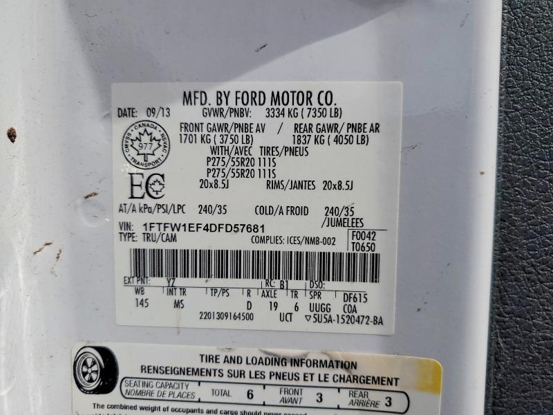 2013 Ford F150 მანქანა იყიდება აუქციონზე, vin: 1FTFW1EF4DFD57681, აუქციონის ნომერი: 67178826
