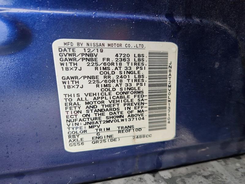 2020 Nissan Rogue მანქანა იყიდება აუქციონზე, vin: JN8AT2MV0LW137104, აუქციონის ნომერი: 70183366