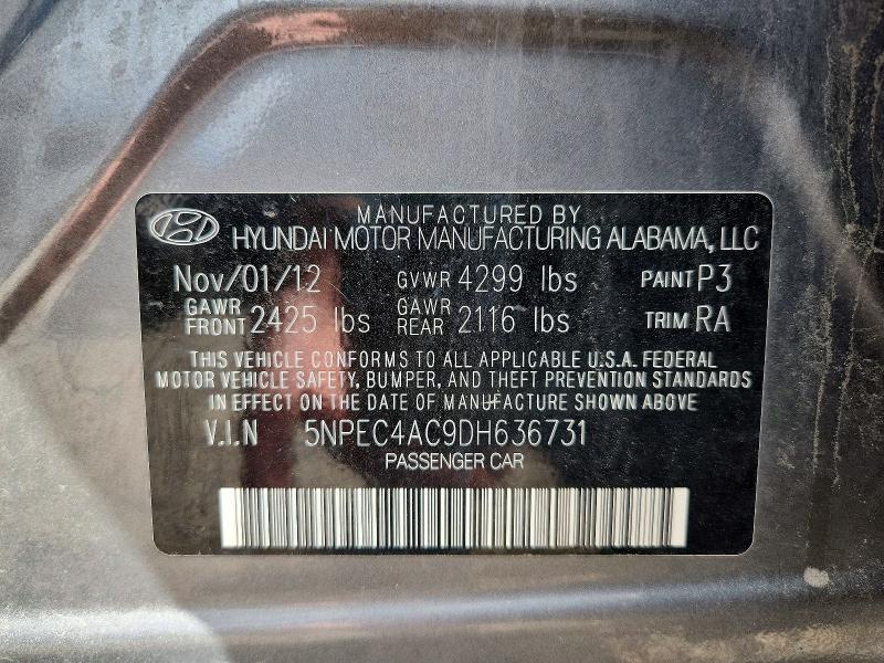 70738726 :رقم المزاد ، 5NPEC4AC9DH636731 vin ، 2013 Hyundai Sonata مزاد بيع