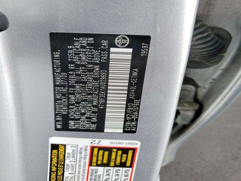 Auction sale of the 2010 Toyota Camry, vin: 4T1BF3EK1AU029693, lot number: 67928406