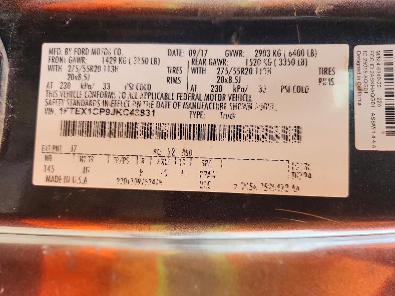68793836 :رقم المزاد ، 1FTEX1CP9JKC43831 vin ، 2018 Ford F150 مزاد بيع