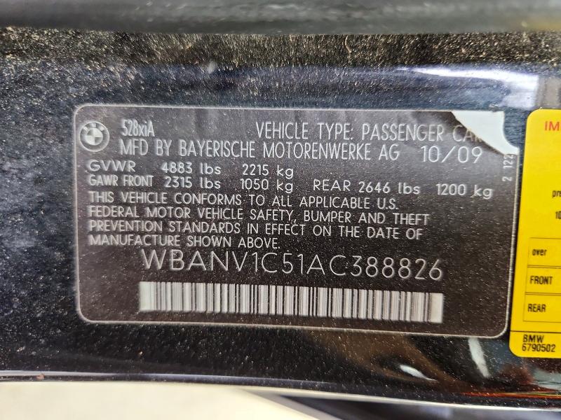 70909536 :رقم المزاد ، WBANV1C51AC388826 vin ، 2010 Bmw 528 مزاد بيع