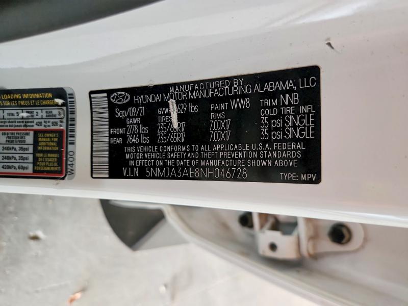 2022 Hyundai Tucson მანქანა იყიდება აუქციონზე, vin: 5NMJA3AE8NH046728, აუქციონის ნომერი: 65143136