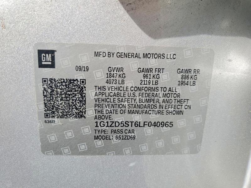 67426136 :رقم المزاد ، 1G1ZD5ST6LF040965 vin ، 2020 Chevrolet Malibu مزاد بيع