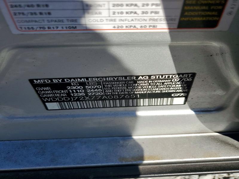 Продаж на аукціоні авто 2007 Mercedes-benz Cls, vin: WDDDJ72X77A087651, номер лоту: 70081326