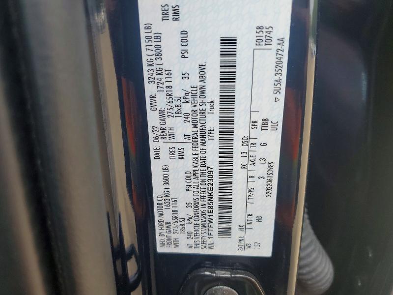 2022 Ford F150 მანქანა იყიდება აუქციონზე, vin: 1FTFW1E85NKE23097, აუქციონის ნომერი: 68083636