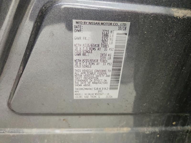 67268606 :رقم المزاد ، 5N1DR2MN4KC584392 vin ، 2019 Nissan Pathfinder مزاد بيع