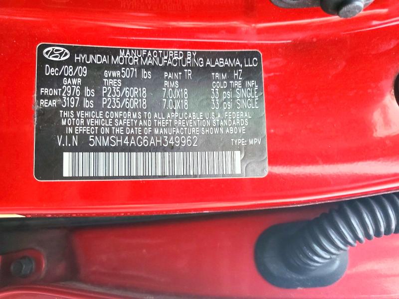 Продаж на аукціоні авто 2010 Hyundai Santa Fe, vin: 5NMSH4AG6AH349962, номер лоту: 66954426