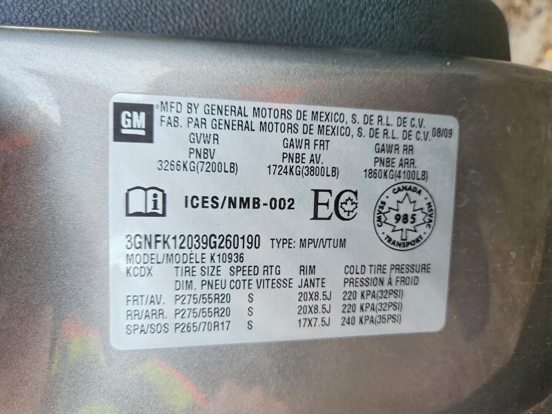 68956176 :رقم المزاد ، 3GNFK12039G260190 vin ، 2009 Chevrolet Avalanche مزاد بيع