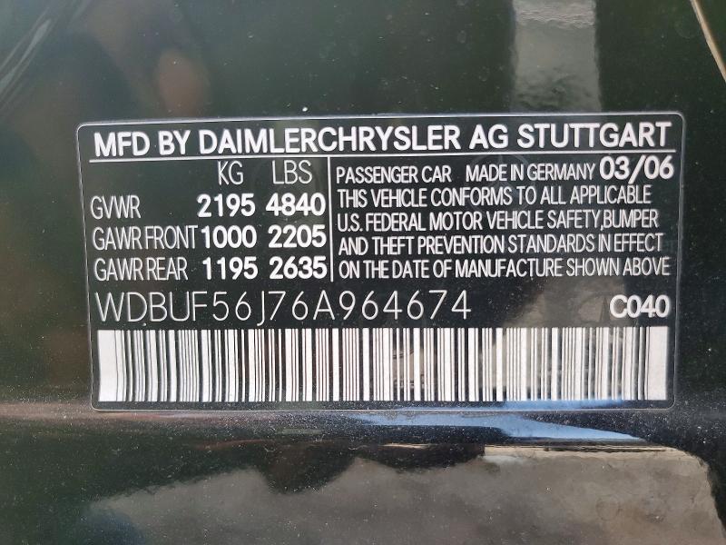 Aukcja sprzedaży 2006 Mercedes-benz E, vin: WDBUF56J76A964674, numer aukcji: 70362706