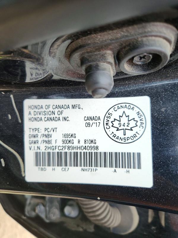 Продаж на аукціоні авто 2017 Honda Civic, vin: 2HGFC2F89HH040998, номер лоту: 68779266