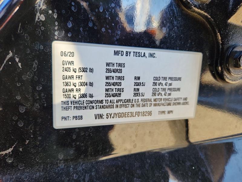 2020 Tesla Model Y მანქანა იყიდება აუქციონზე, vin: 5YJYGDEE3LF018296, აუქციონის ნომერი: 66833836