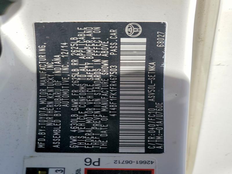 2015 Toyota Camry მანქანა იყიდება აუქციონზე, vin: 4T4BF1FK1FR467503, აუქციონის ნომერი: 68204496