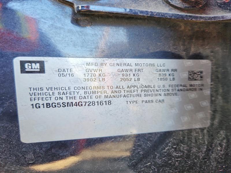 Продажа на аукционе авто 2016 Chevrolet Cruze, vin: 1G1BG5SM4G7281618, номер лота: 68247766