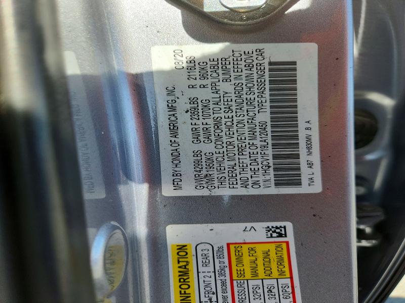 2020 Honda Accord მანქანა იყიდება აუქციონზე, vin: 1HGCV1F19LA120450, აუქციონის ნომერი: 65324446