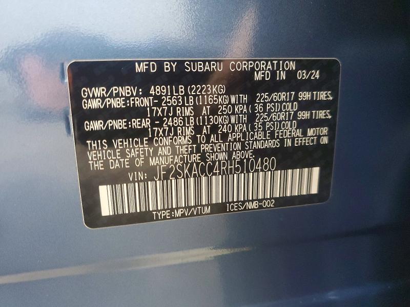 Продажа на аукционе авто 2024 Subaru Forester, vin: JF2SKACC4RH510480, номер лота: 69802566