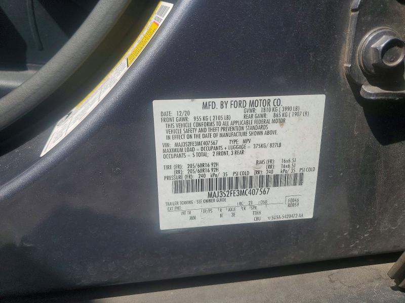 68167316 :رقم المزاد ، MAJ3S2FE3MC407567 vin ، 2021 Ford Ecosport مزاد بيع