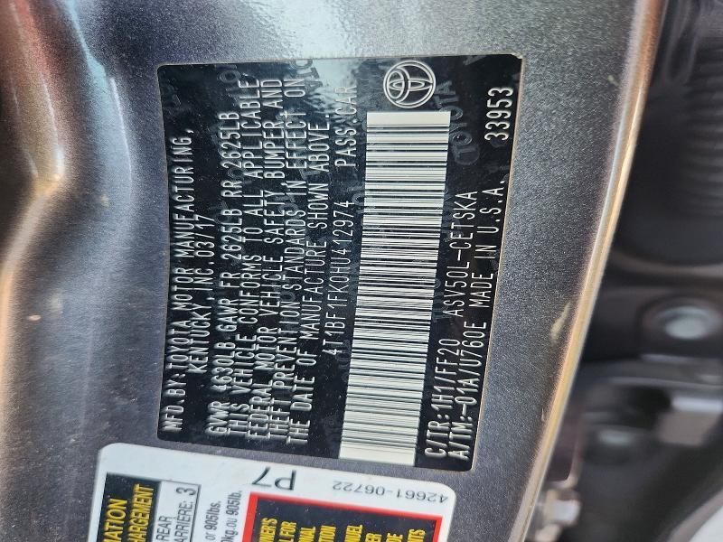 Aukcja sprzedaży 2017 Toyota Camry, vin: 4T1BF1FK0HU412974, numer aukcji: 68333106