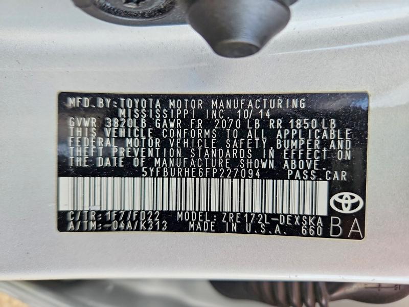 Aukcja sprzedaży 2015 Toyota Corolla, vin: 5YFBURHE6FP227094, numer aukcji: 69985596