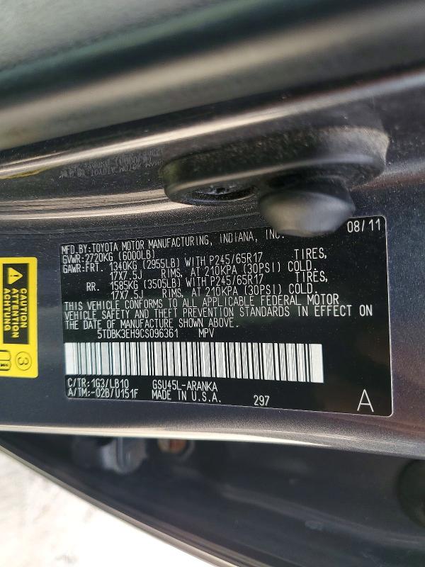 Продаж на аукціоні авто 2012 Toyota Highlander, vin: 5TDBK3EH9CS096361, номер лоту: 68281856