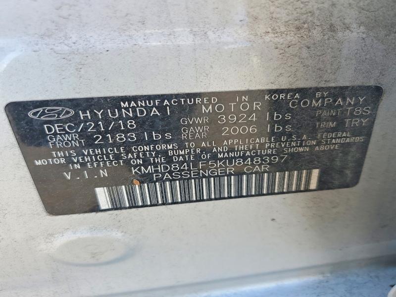 Продаж на аукціоні авто 2019 Hyundai Elantra, vin: KMHD84LF5KU848397, номер лоту: 67823966