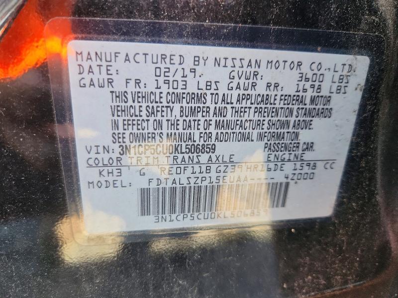 66630386 :رقم المزاد ، 3N1CP5CU0KL506859 vin ، 2019 Nissan Kicks مزاد بيع