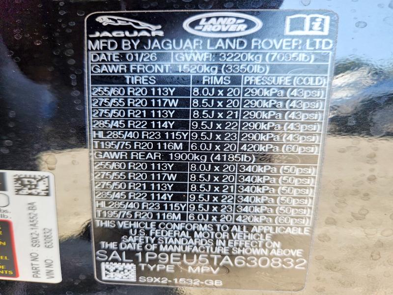 2026 Land Rover Range Rover Sport მანქანა იყიდება აუქციონზე, vin: SAL1P9EU5TA630832, აუქციონის ნომერი: 69503676