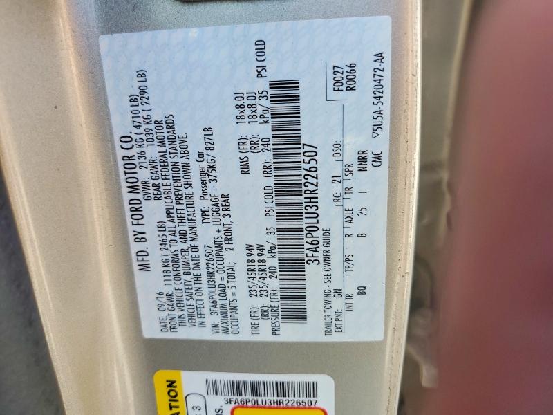 69616896 :رقم المزاد ، 3FA6P0LU3HR226507 vin ، 2017 Ford Fusion مزاد بيع
